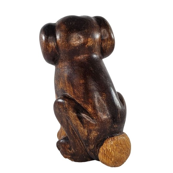 Vintage Wood Carved Dog Sitting Sculpture Folk Art 7 Inch Two Toned - Picture 5 of 8